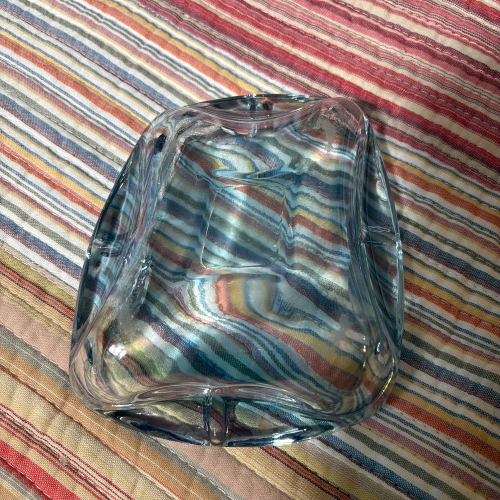 Vtg Light Blue Art Glass Ashtray Art Deco / MCM Atomic Catchall Dish - Picture 6 of 7